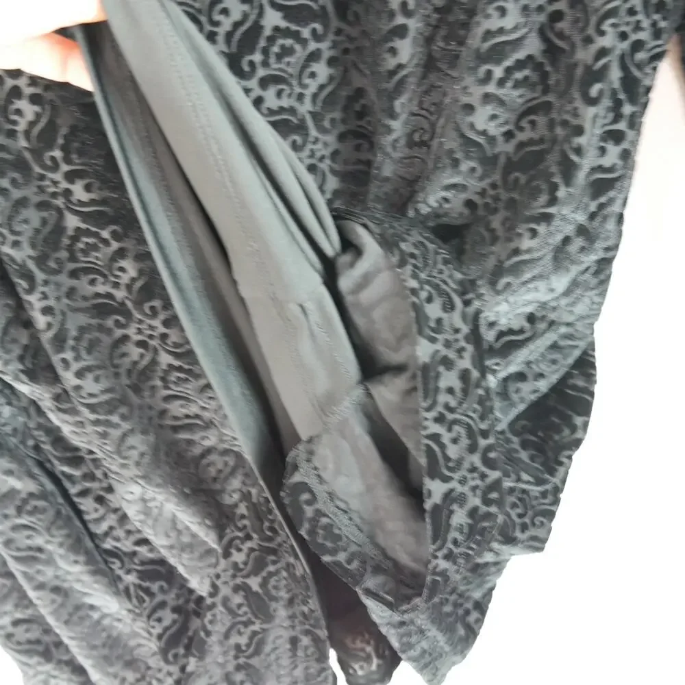 Talbots Plus 1X Top Black Velvet Popover Velour Blouse Tie Sleeve Boho Goth - Picture 5 of 7